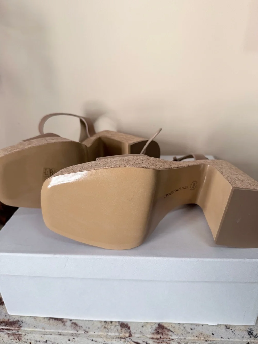 Stella McCartney Nude Beige Leather Cork Platform Sandals
